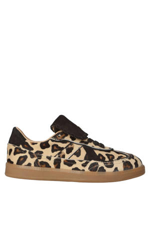 Ira-97 leren sneakers met ponyhair panterprint beige/zwart