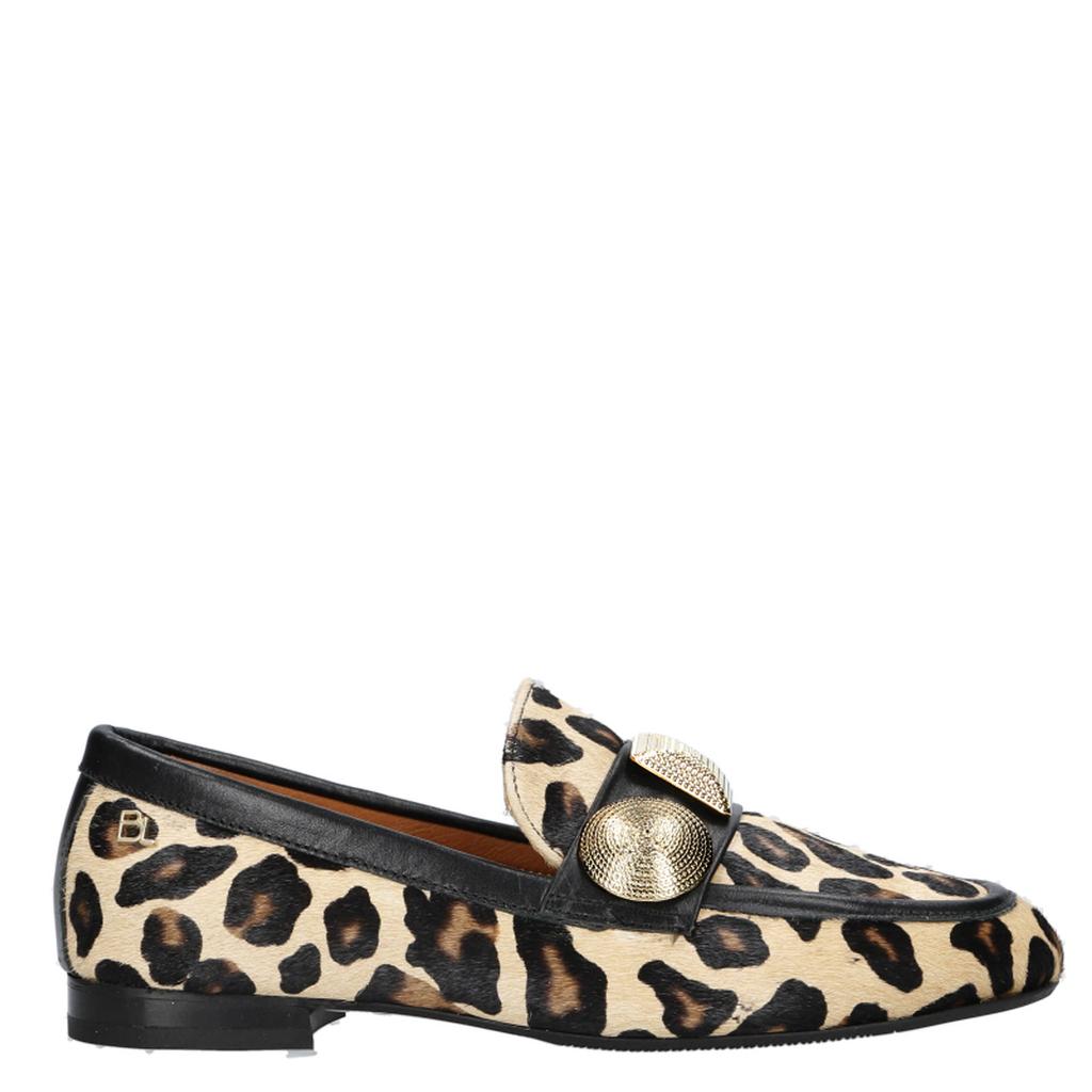 Beige en zwarte dames Babouche G-Lulu-59 leren loafers met panterprint