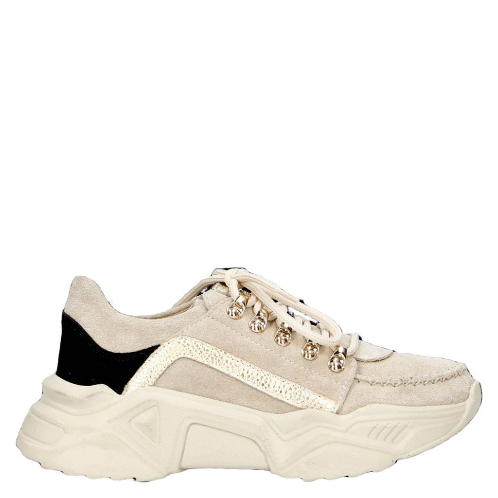 Beige dames Babouche Lou-2 chunky suède sneakers met veters