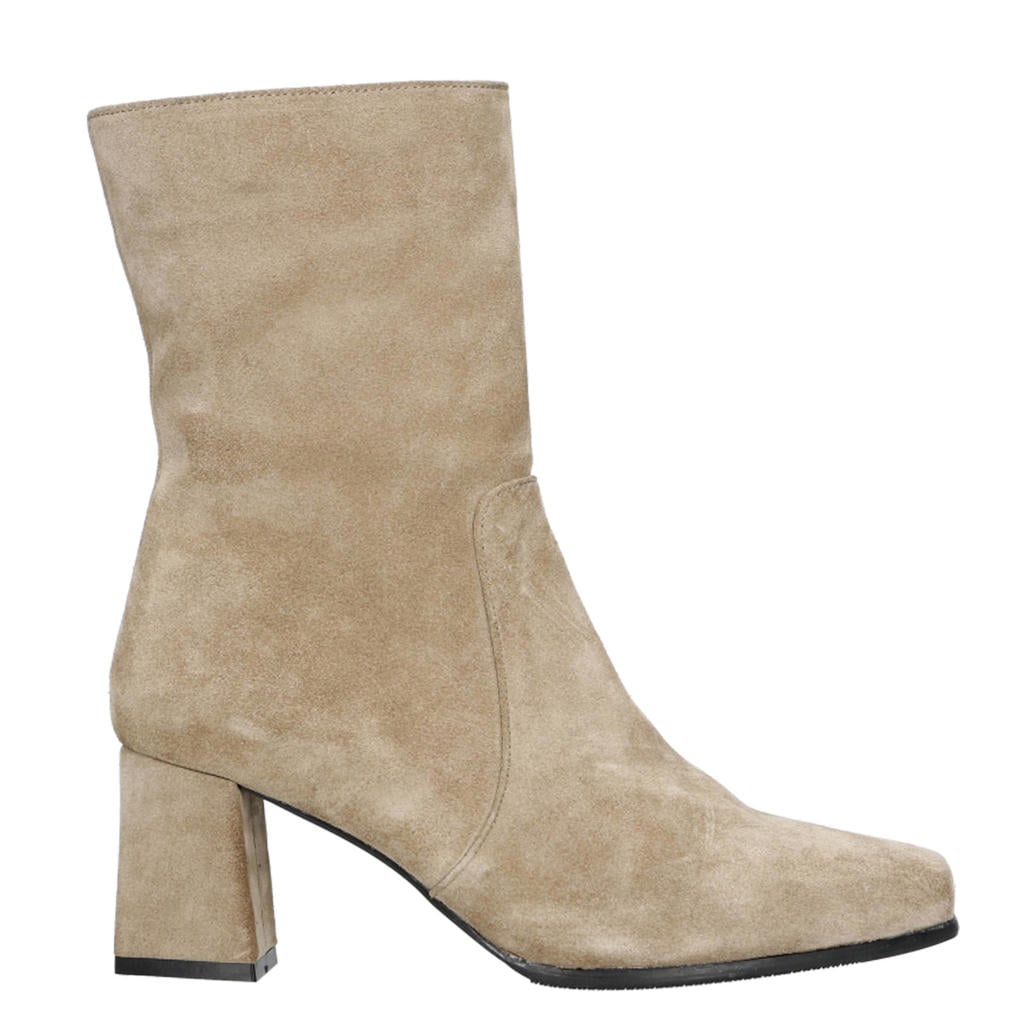 Beige dames Babouche Fieke-2 suède enkellaarzen met ritssluiting