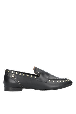 leren loafers met studs zwart