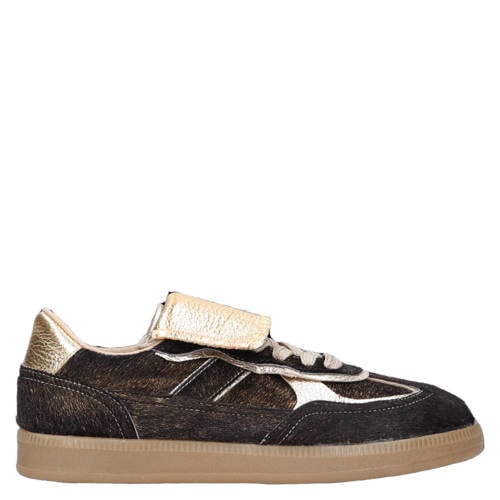 Babouche Ira-125m leren sneakers met ponyhair donkerbruin/goud afbeelding