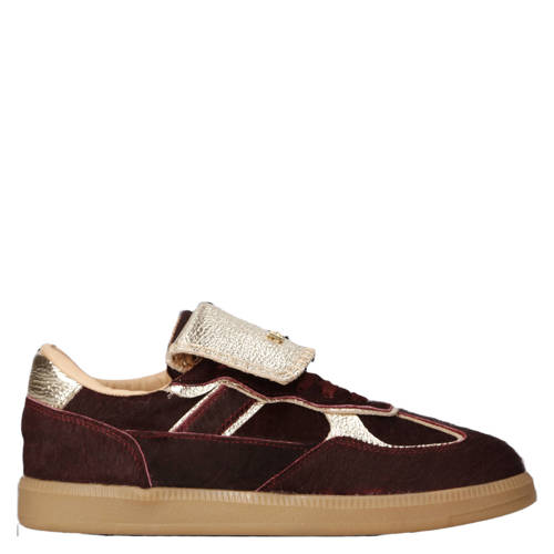 Babouche Ira-125m sneakers met ponyhair en leer bordeaux/goud afbeelding