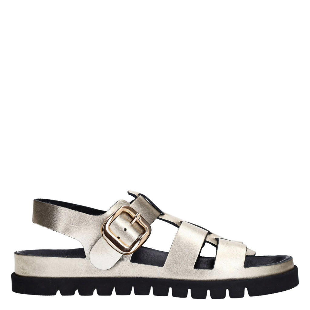 Gouden dames Sacha leren sandalen met gesp
