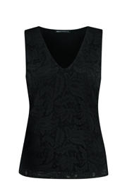thumbnail: Zwarte dames Expresso mouwloze top van polyamide met grafische print, ronde hals en gebreide details