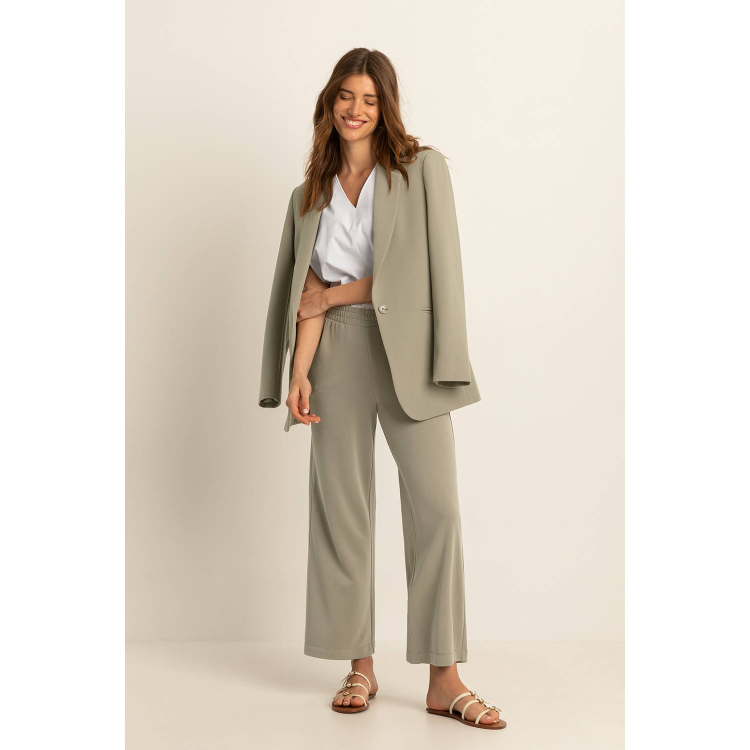 Expresso high waist casual broek grijsgroen