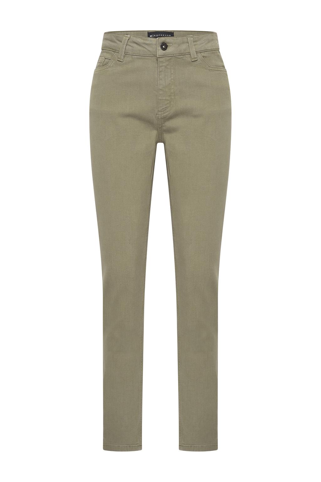 Kakikleurige dames Expresso slim fit jeans van katoen met high waist en effen
