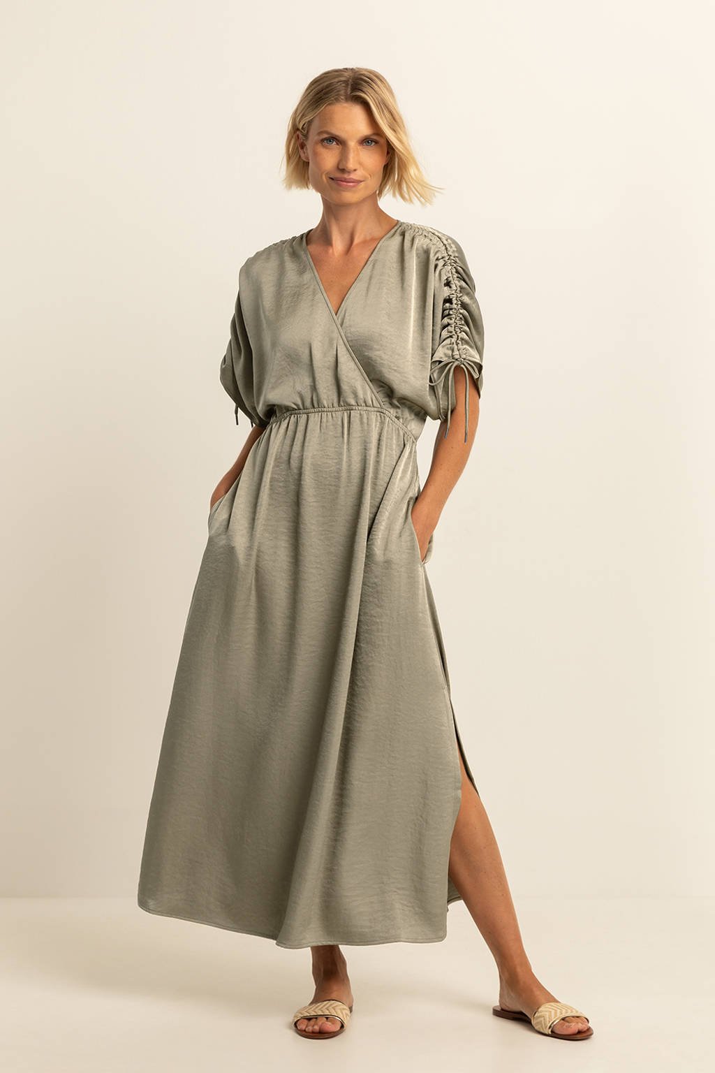 Expresso satijnen A-lijn jurk olijfgroen wehkamp