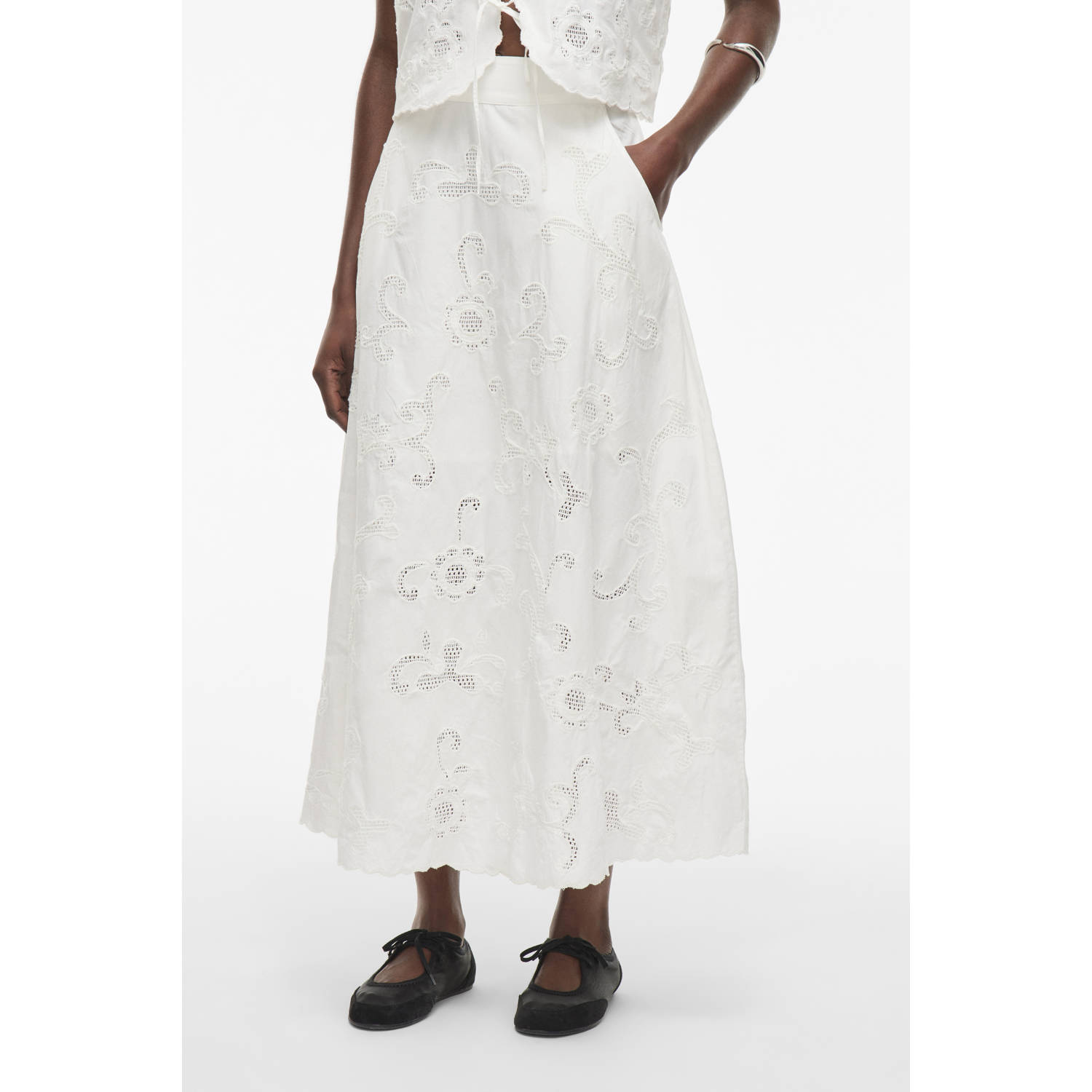 ROUGE EDIT midi rok broderie wit