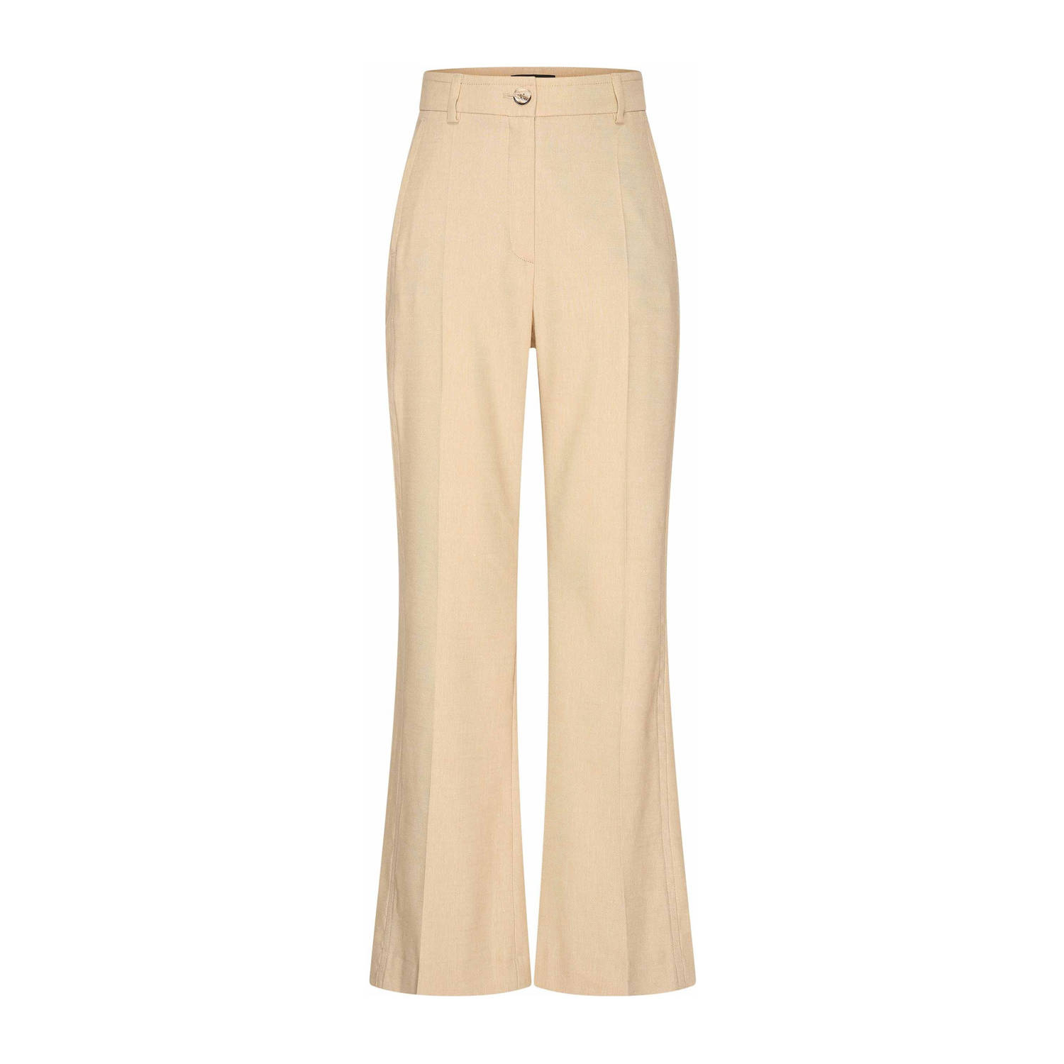 Claudia Sträter linnen flared high waist broek zand