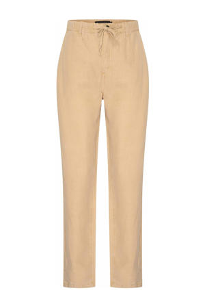 linnen slim high waist casual broek zand
