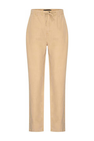 linnen slim high waist casual broek zand