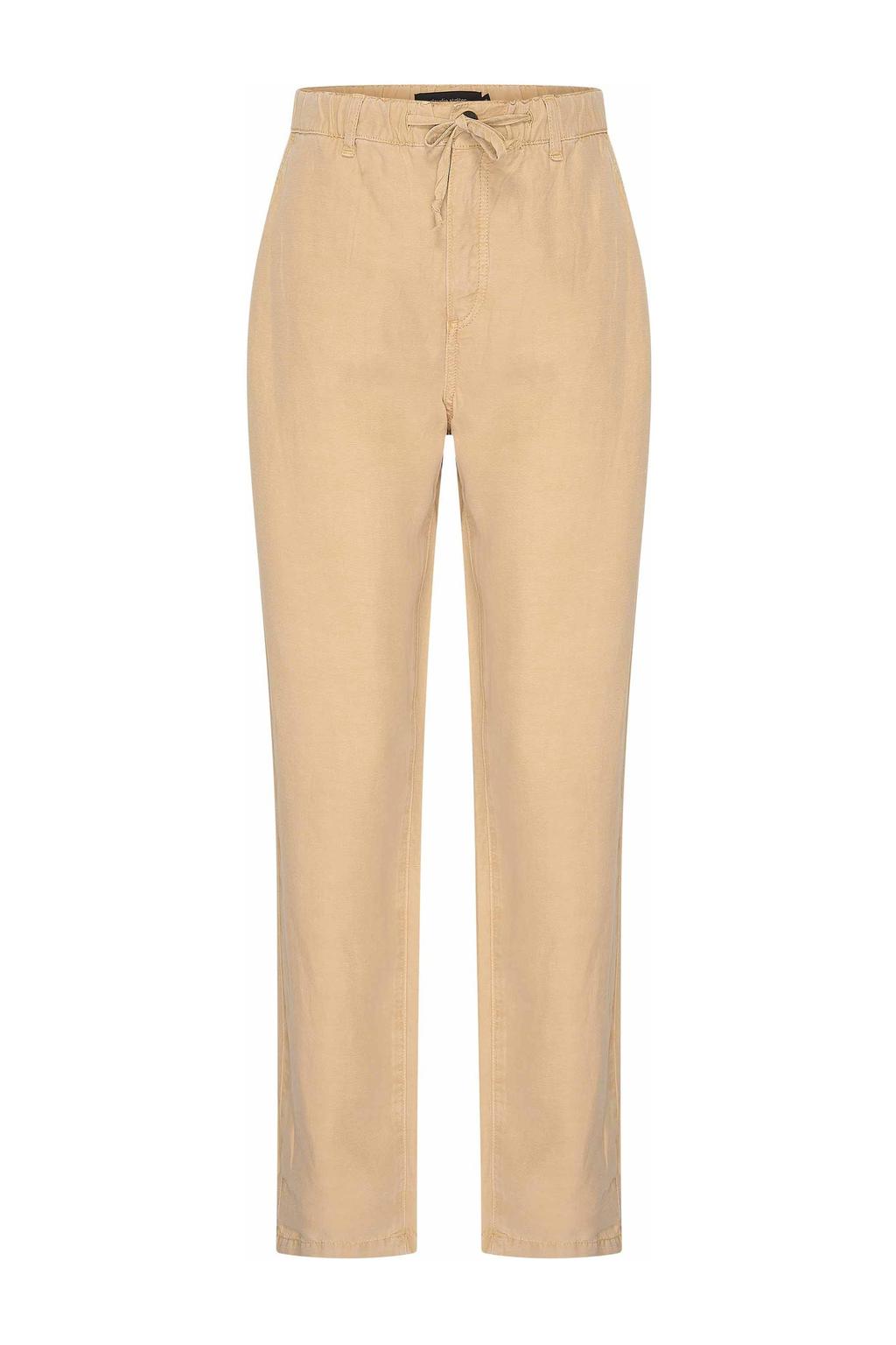 Zandkleurige dames Claudia Sträter linnen slim high waist casual broek met effen