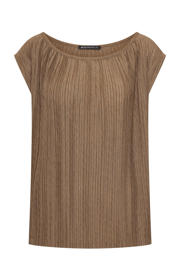 thumbnail: Bruine dames Expresso top van polyester met effen, korte mouwen, ronde hals en textuur