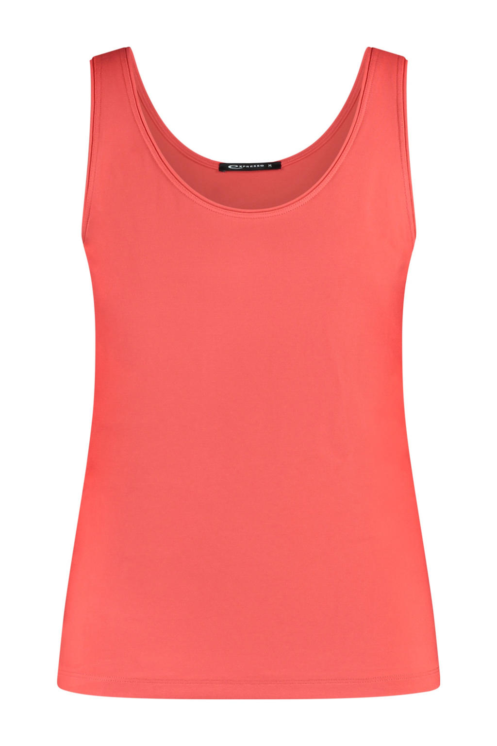 Koraalrode dames Expresso mouwloze top van viscose met effen en ronde hals