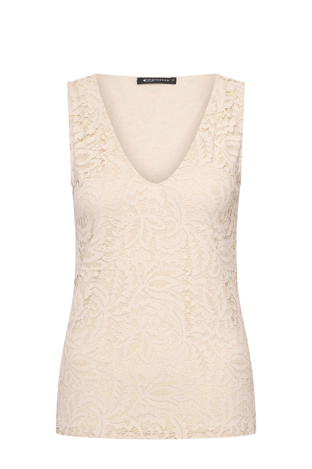 Ecru dames Expresso mouwloze top van polyamide met effen, ronde hals en kant