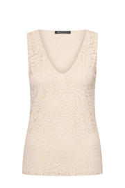 thumbnail: Ecru dames Expresso mouwloze top van polyamide met effen, ronde hals en kant