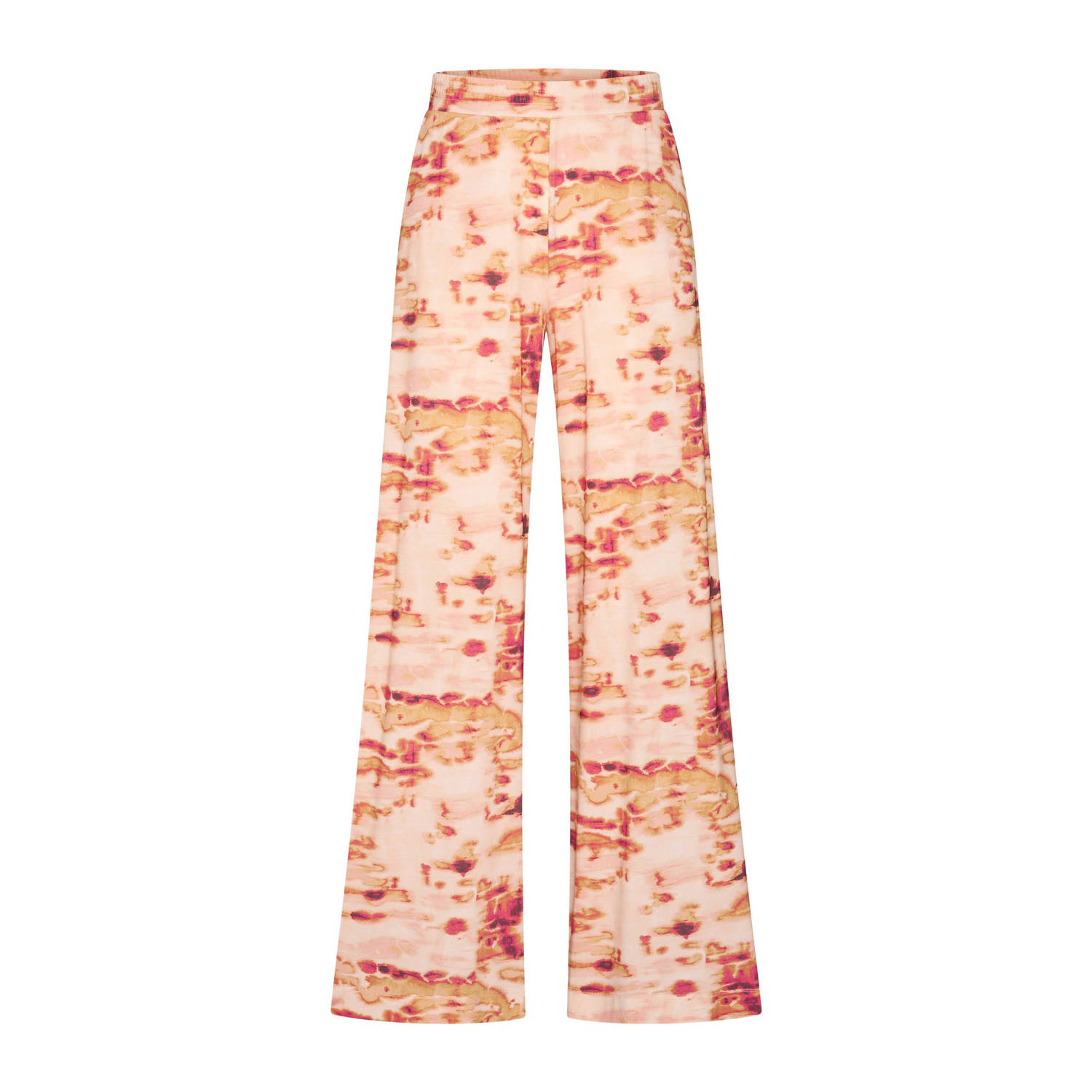 Claudia Sträter wide leg high waist casual broek zalm fijn gebreid