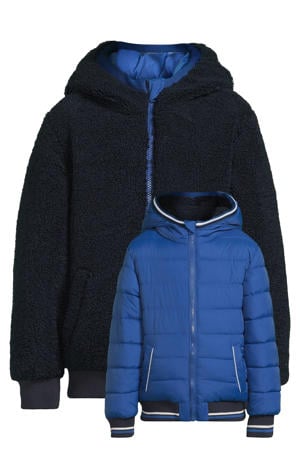 korte gewatteerde reversible jas blauw