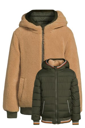 korte gewatteerde reversible jas khaki