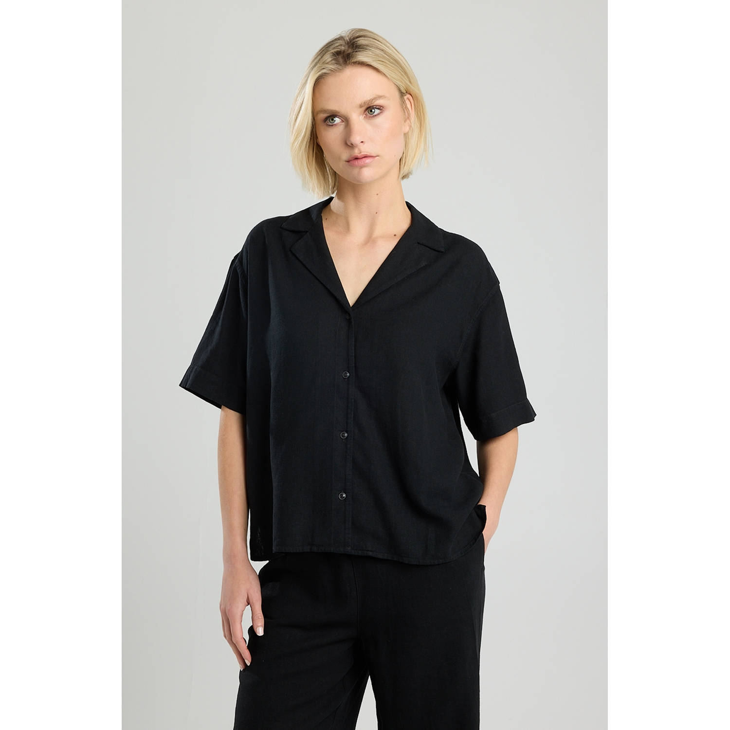 America Today linnen blouse zwart