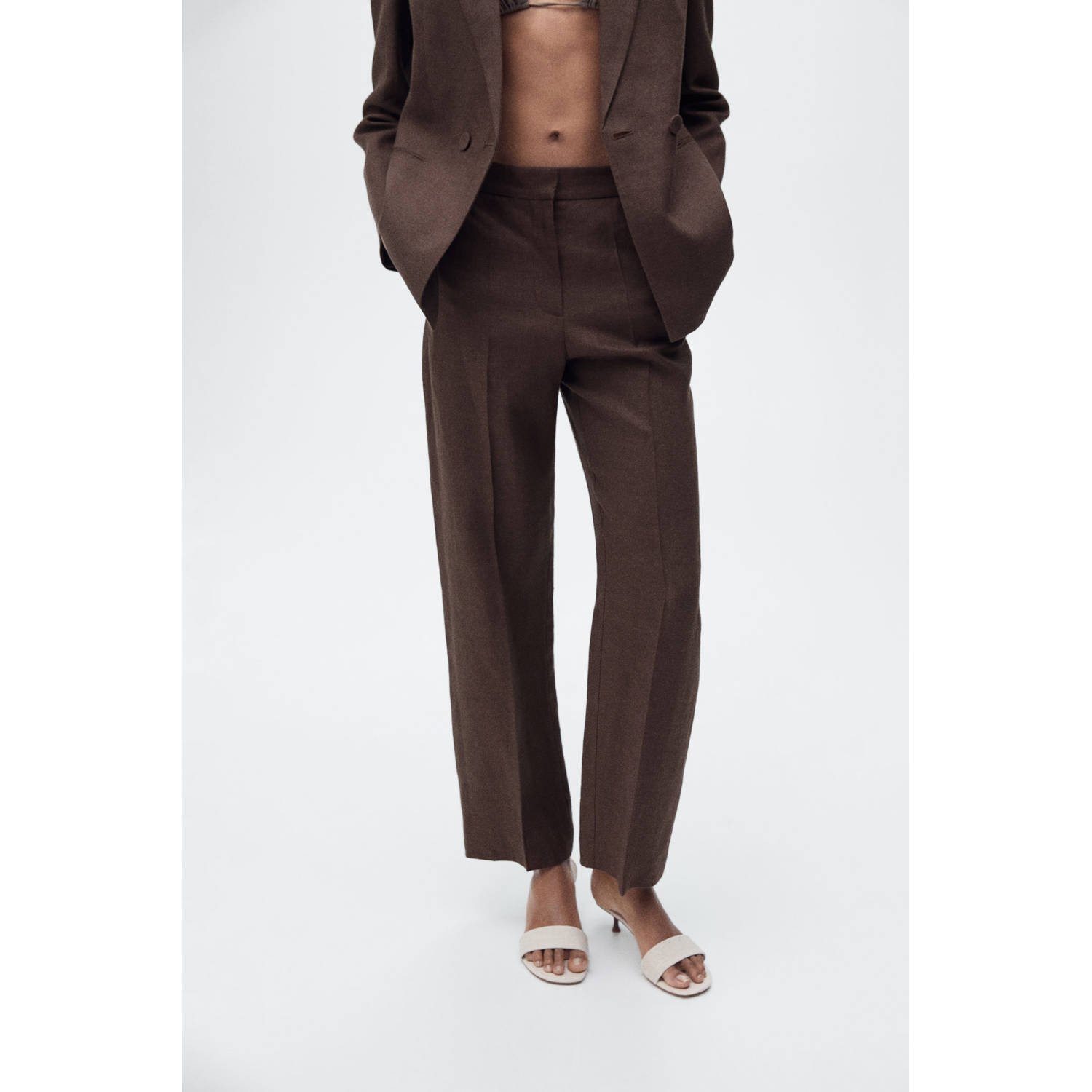 Mango straight high waist pantalon bruin