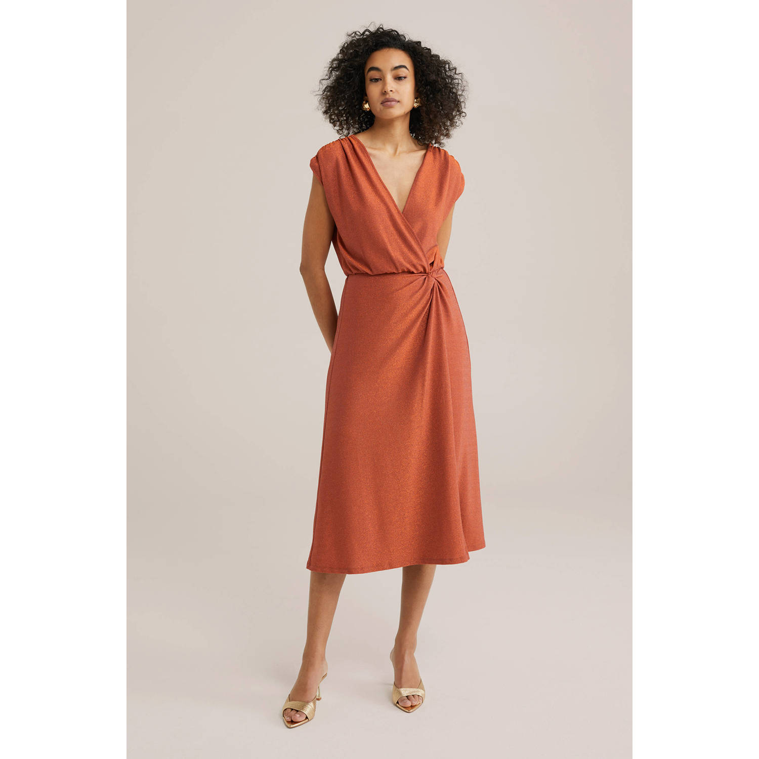 WE Fashion A-lijn jurk met lurex oranje