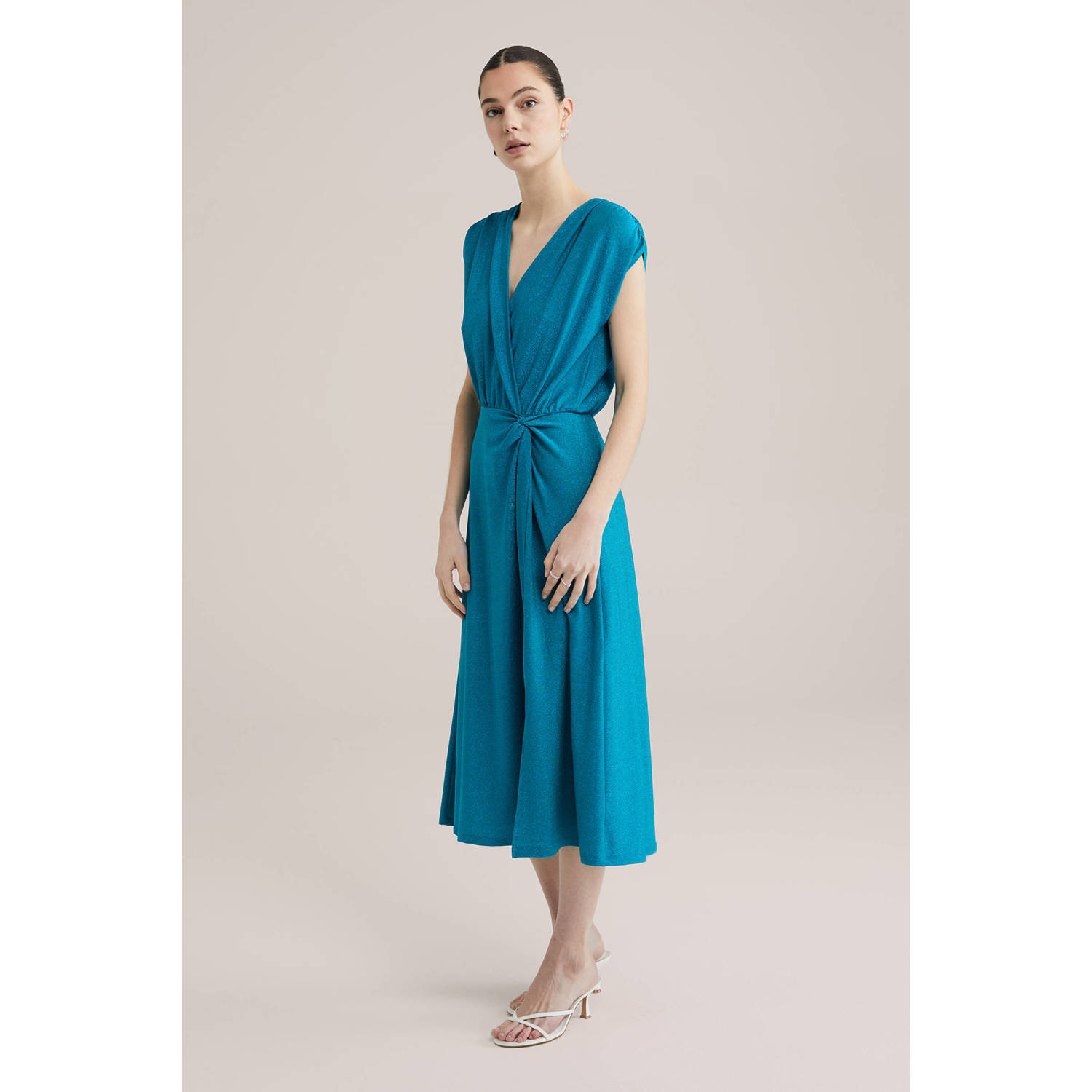 WE Fashion A-lijn jurk met lurex blauw