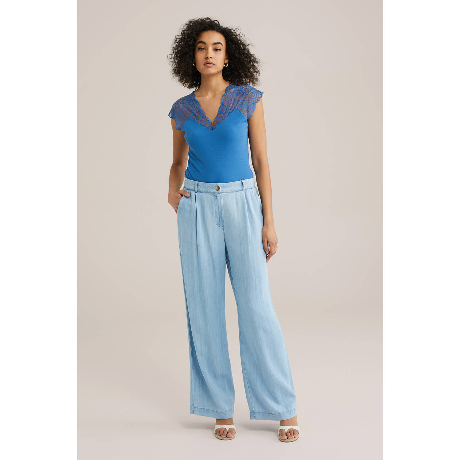 WE Fashion top blauw rib gebreid