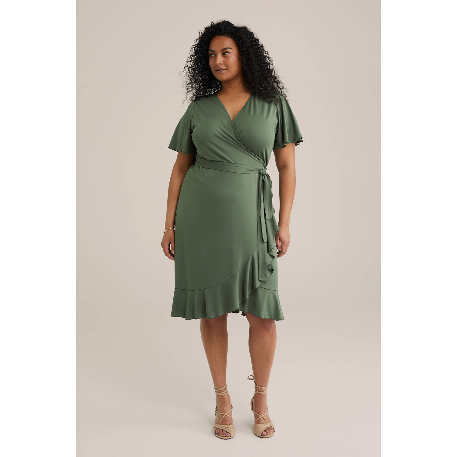 WE Fashion Curve wikkel- overslagjurk groen
