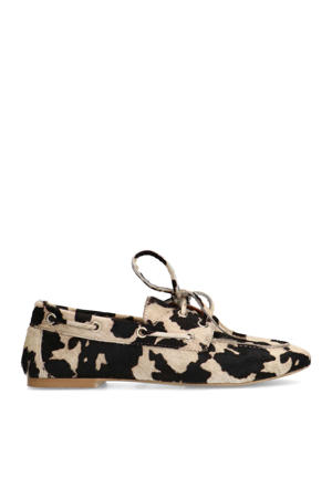  leren bootschoenen met koeienprint beige/zwart
