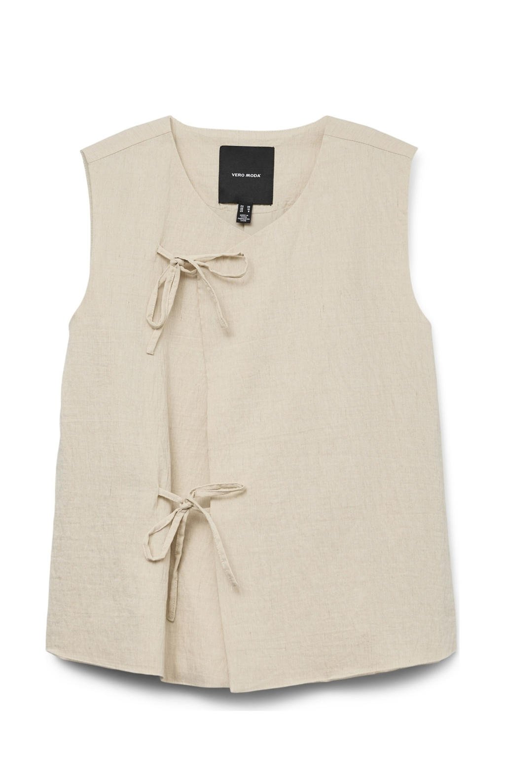 Beige dames VERO MODA CURVE gilet van viscose met effen en striksluiting