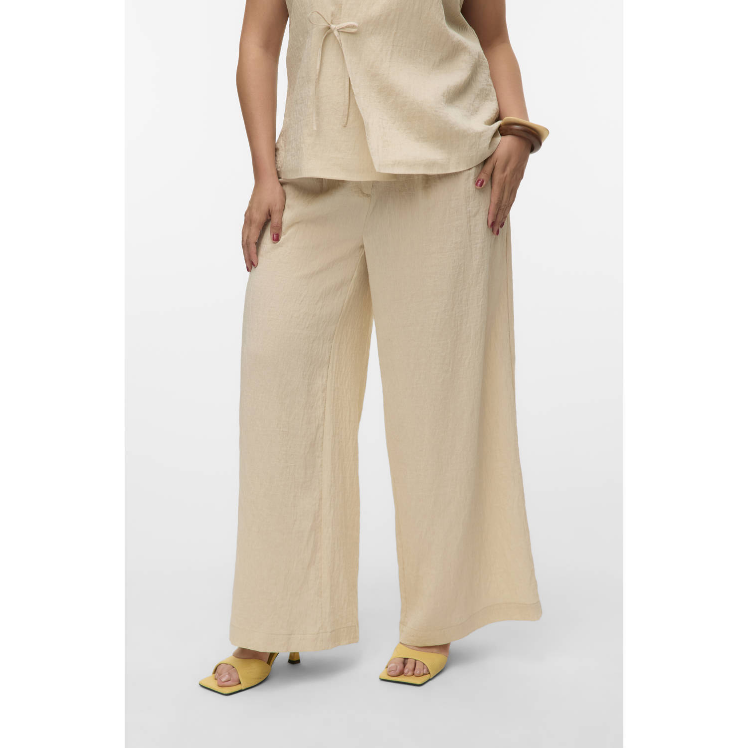 VERO MODA CURVE wide leg high waist broek beige