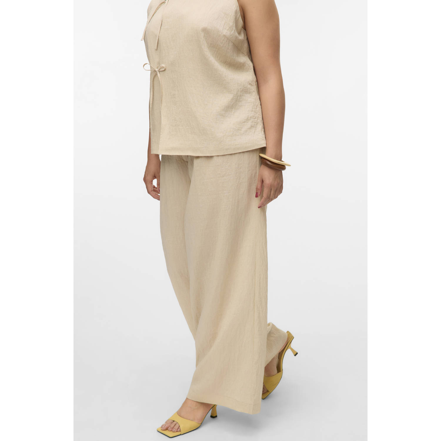 VERO MODA CURVE wide leg high waist broek beige