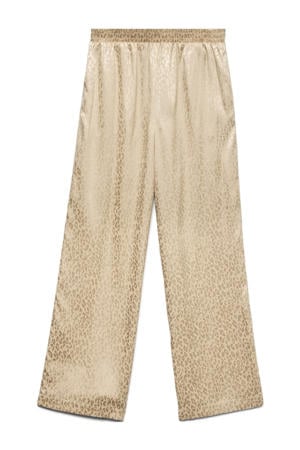 satijnen wide leg high waist broek beige