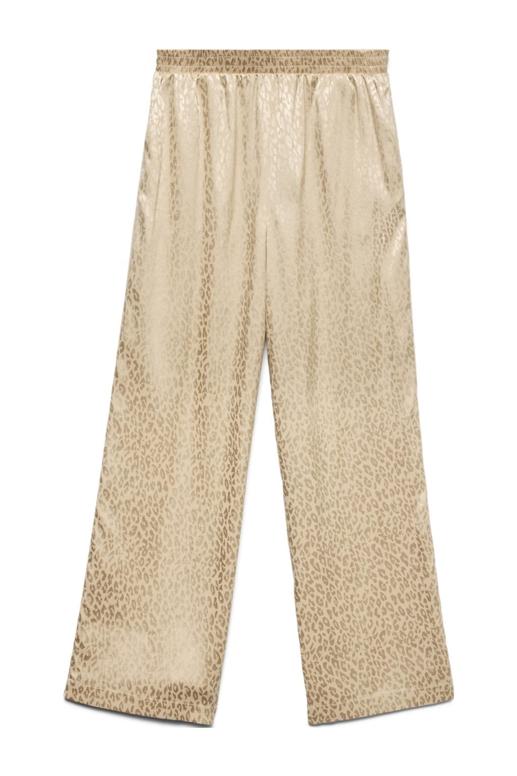 Beige dames VERO MODA CURVE satijnen wide leg high waist broek met dierenprint