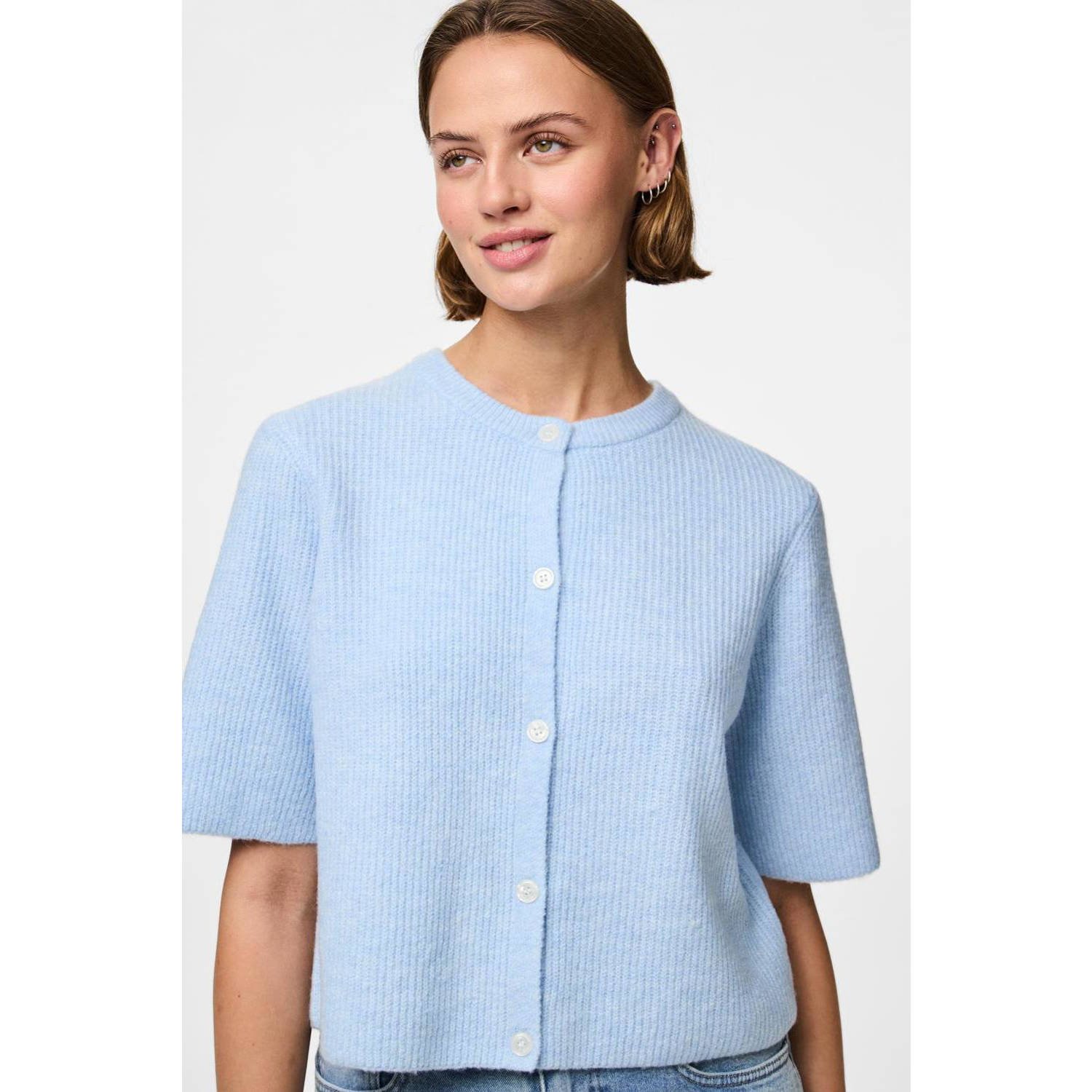 PIECES vest lichtblauw gebreid