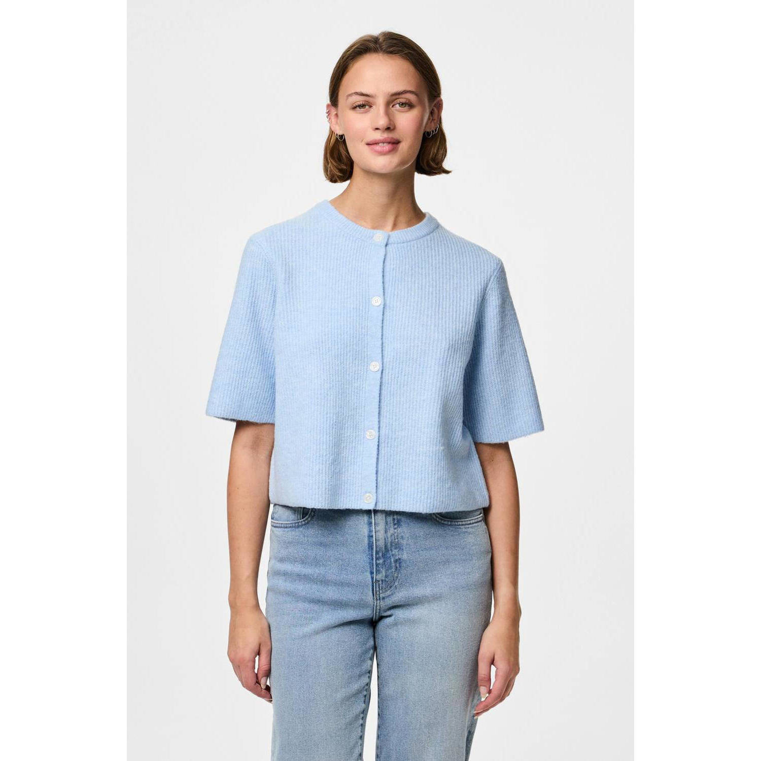 PIECES vest lichtblauw gebreid