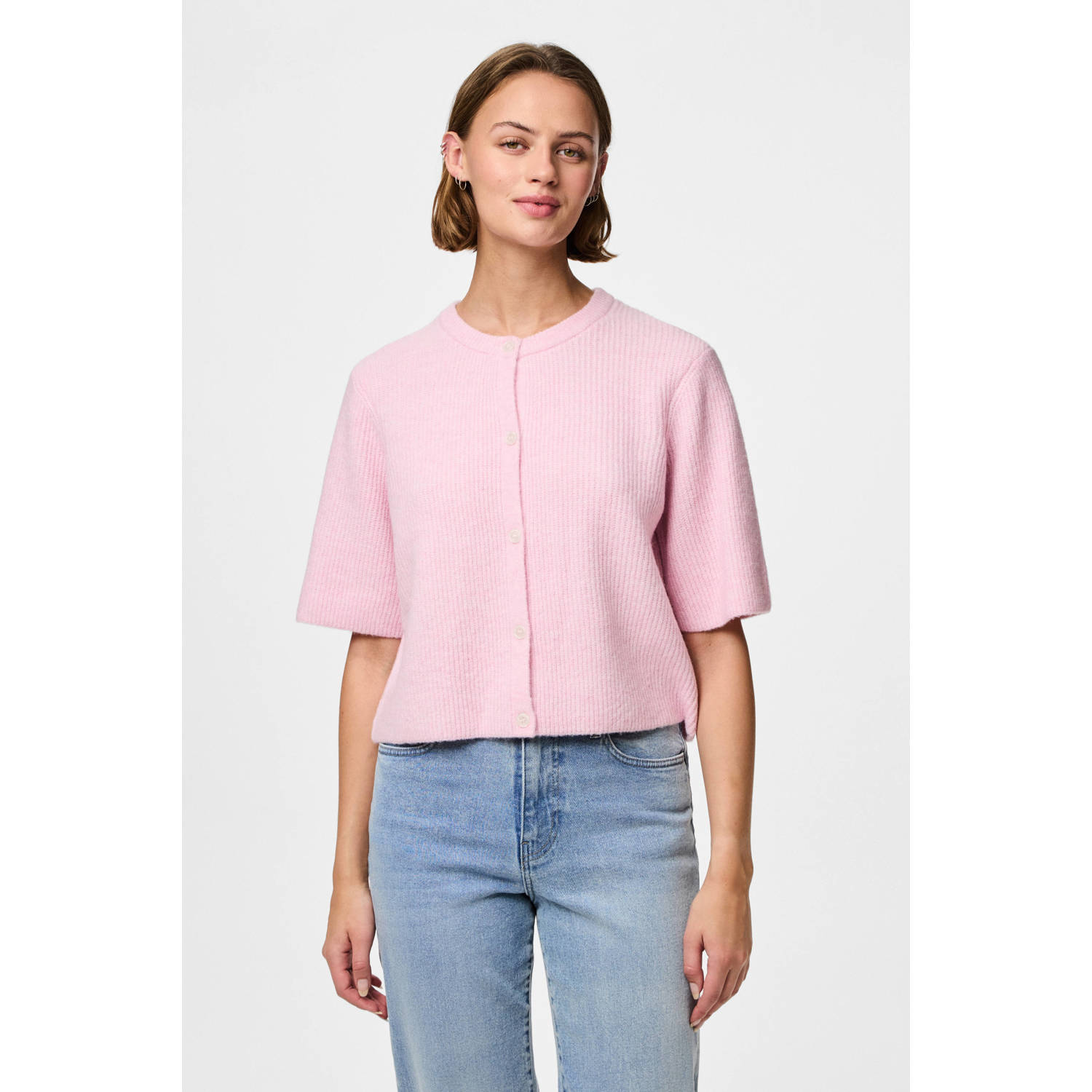 PIECES vest lichtroze gebreid