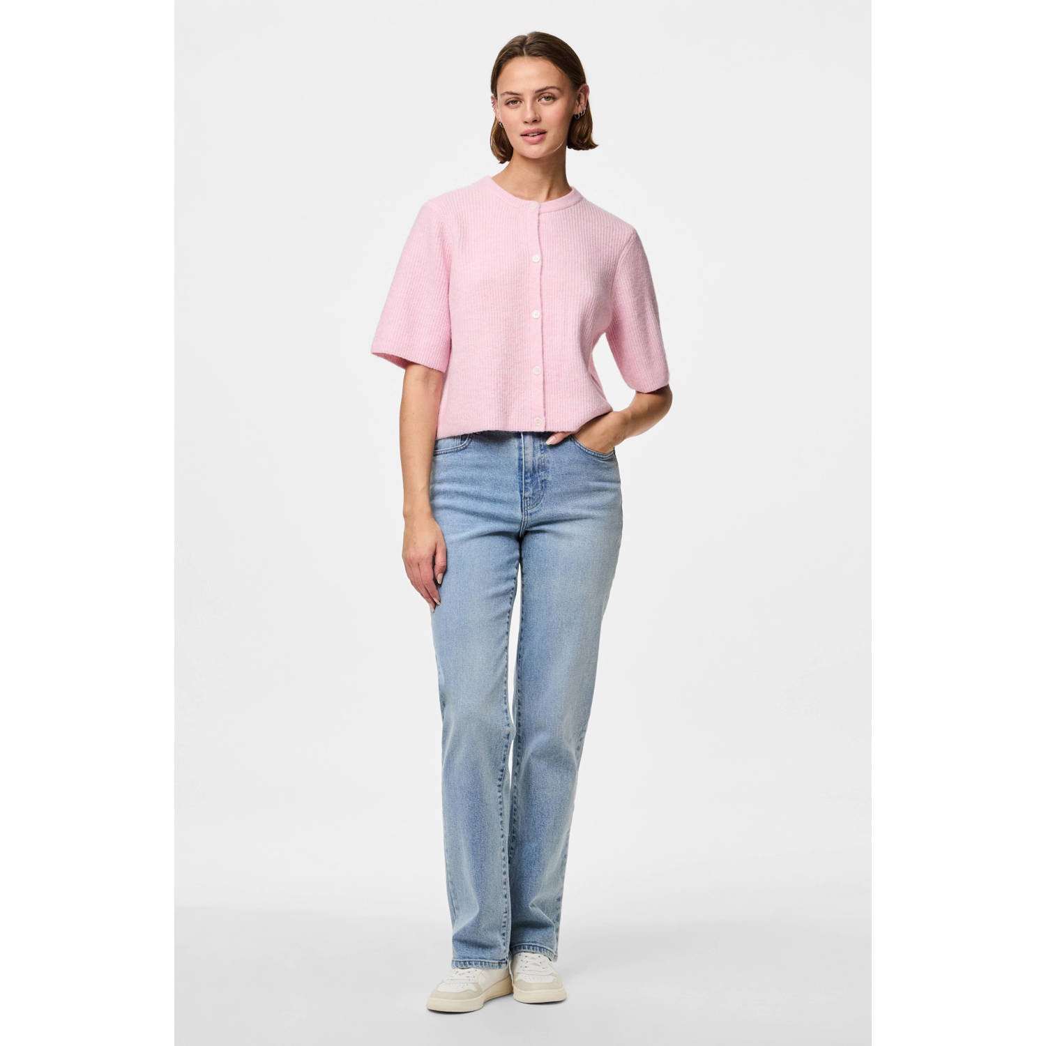 PIECES vest lichtroze gebreid