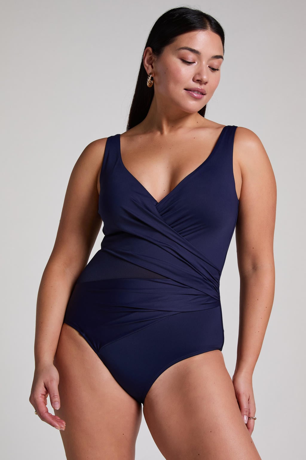 Hunkemöller corrigerend badpak Shell Mesh donkerblauw