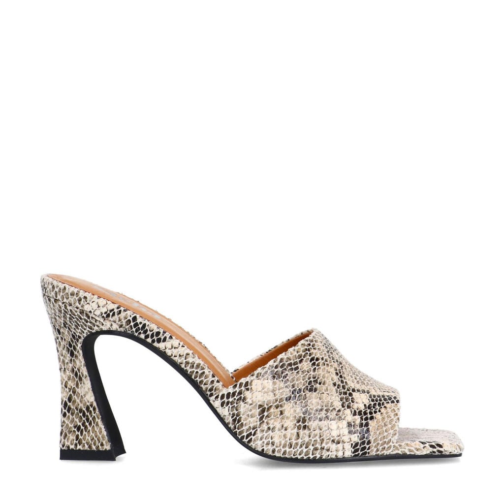 Beige dames Sacha muiltjes van synthetisch materiaal met slangenprint