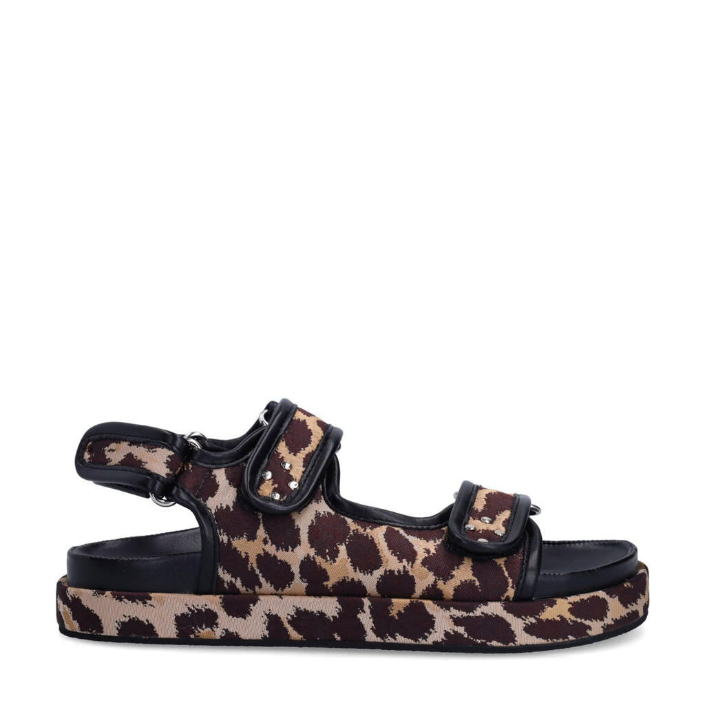 Beige en zwarte dames Sacha sandalen van synthetisch materiaal met klittenband en panterprint