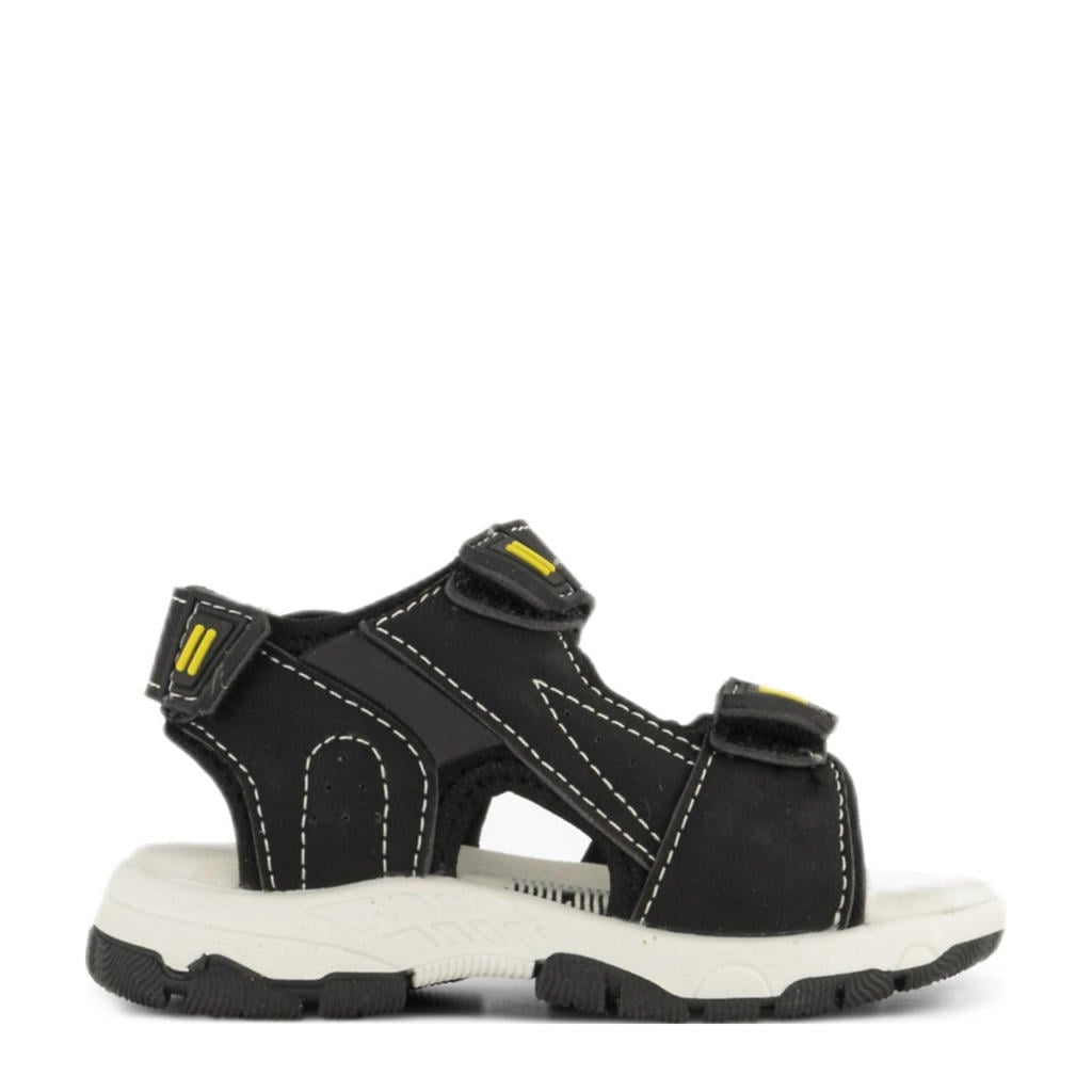 Zwarte jongens Vty sandalen van textiel en imitatieleer met klittenband