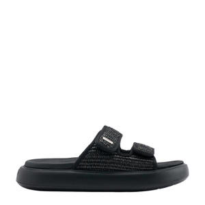raffia slippers zwart