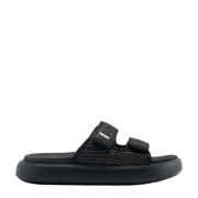 thumbnail: Zwarte dames ESPRIT raffia slippers met klittenband en effen