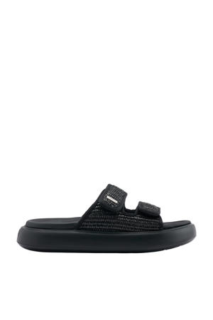 raffia slippers zwart