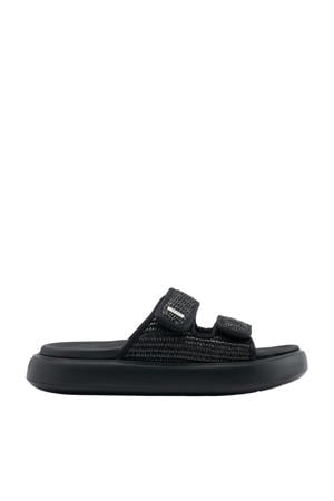raffia slippers zwart