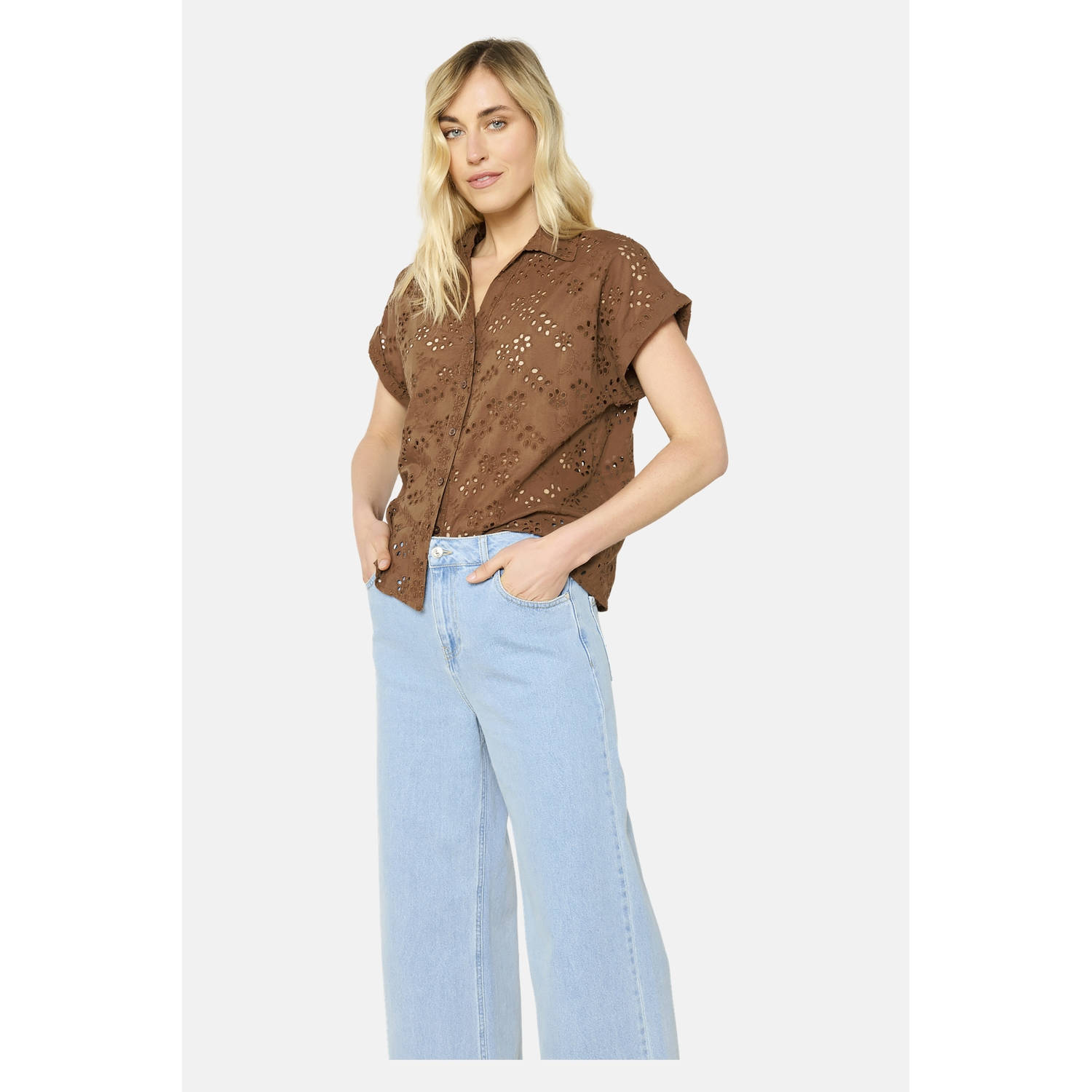 LOLALIZA blouse donkerbruin broderie