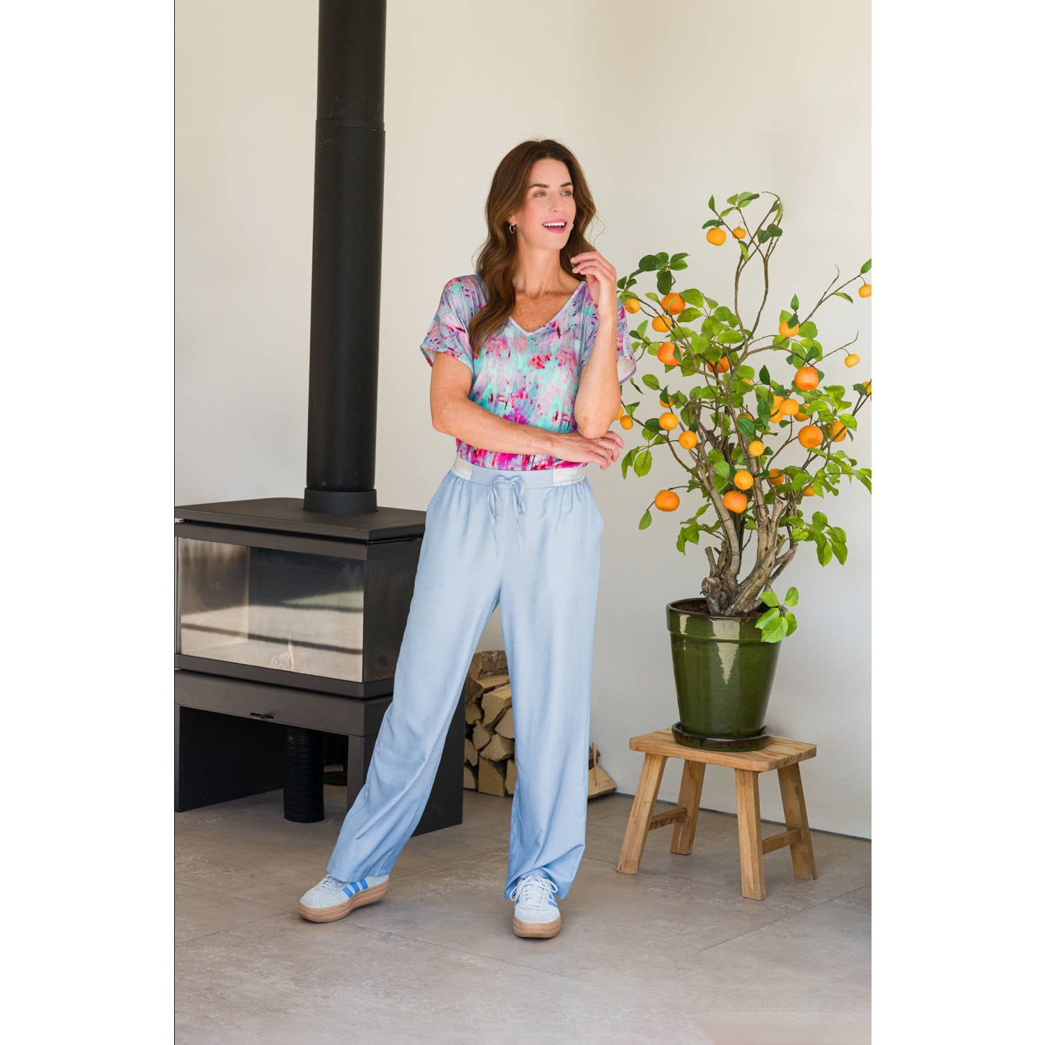 Ivy Beau wide leg regular waist broek lichtblauw